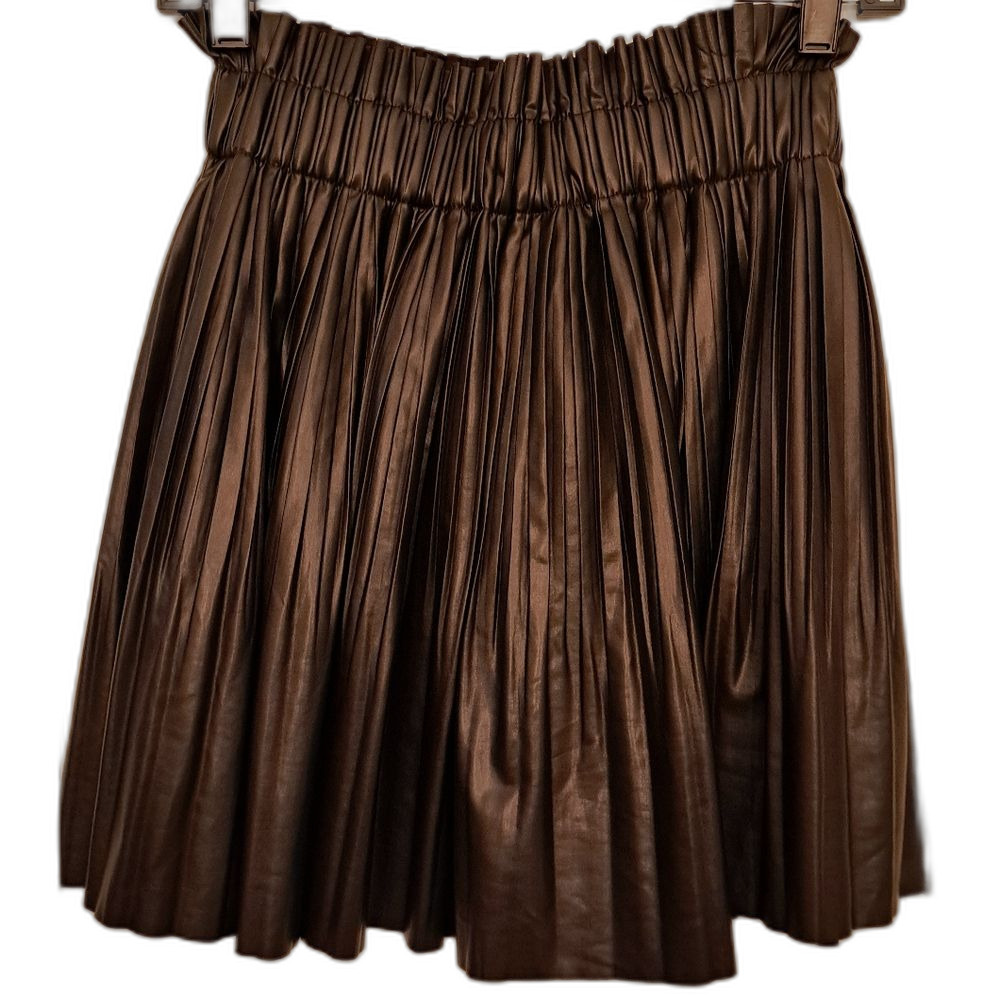 ZARA Faux Leather Pleated Skirt Black Elastic Waist Mini Skater Style S